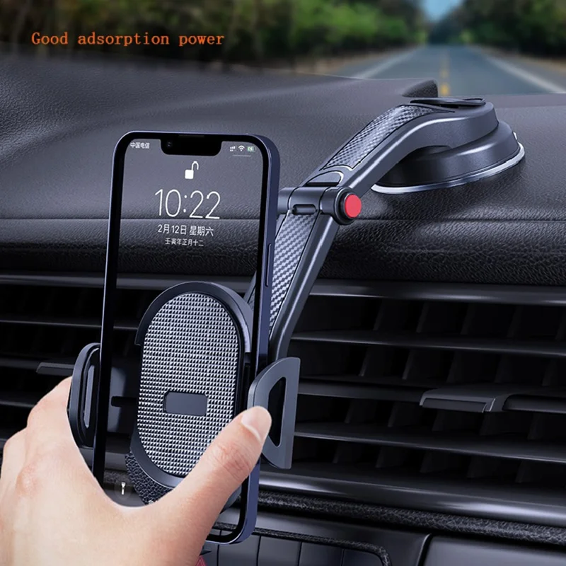 ES33 ABS+Carbon Fiber 360 Degree Rotation Suction Cup Mount Car Mobile Phone Holder Bracket - Black