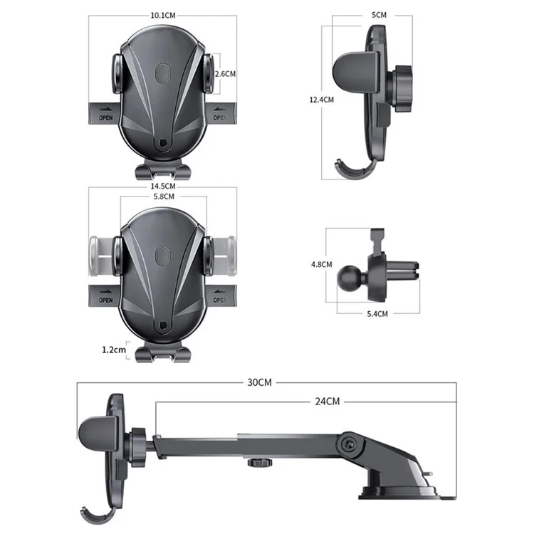 D-43+128+120 Car Dashboard Telescopic Suction Cell Phone Mount Multi-functional Car Air Vent Phone Holder