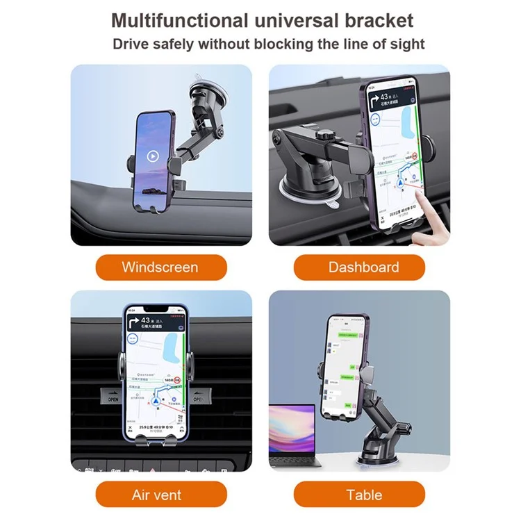 D-43+128+120 Car Dashboard Telescopic Suction Cell Phone Mount Multi-functional Car Air Vent Phone Holder