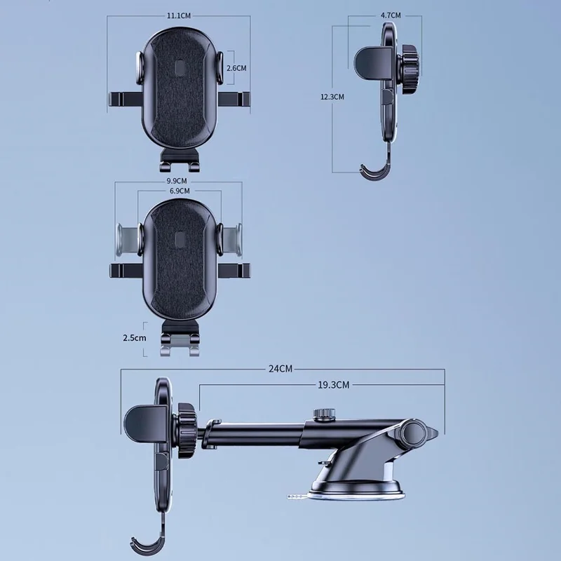 D48+105+K5 Car Dashboard Windshield Air Vents Phone Holder for iPhone 16 / 16 Plus / 16 Pro / 16 Pro Telescopic Suction Cup Car Phone Mount
