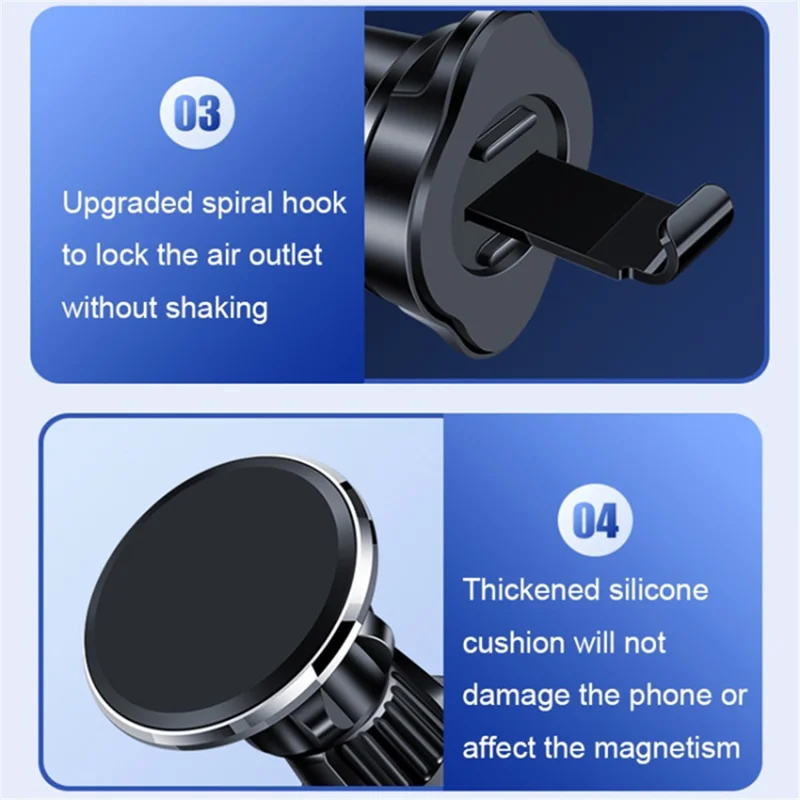 2023 Car 360 Degree Rotation Air Vent Clip Magnetic Adsorption Cell Phone Holder Bracket - Black