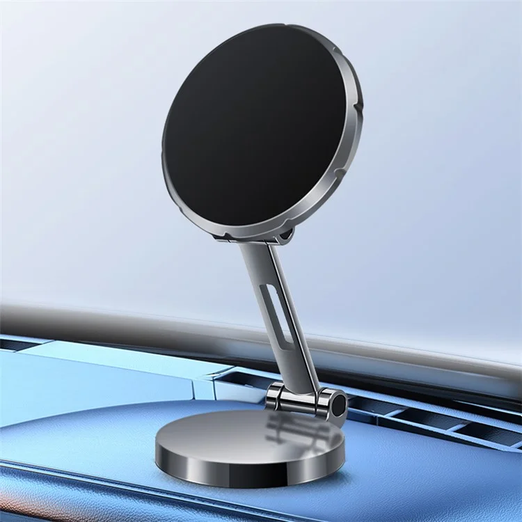G158 Dashboard Folding Phone Holder Magnetic Car Phone Mount 360-Degree Rotating Metal Phone Stand - Grey