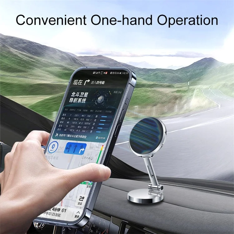 G158 Dashboard Folding Phone Holder Magnetic Car Phone Mount 360-Degree Rotating Metal Phone Stand - Grey
