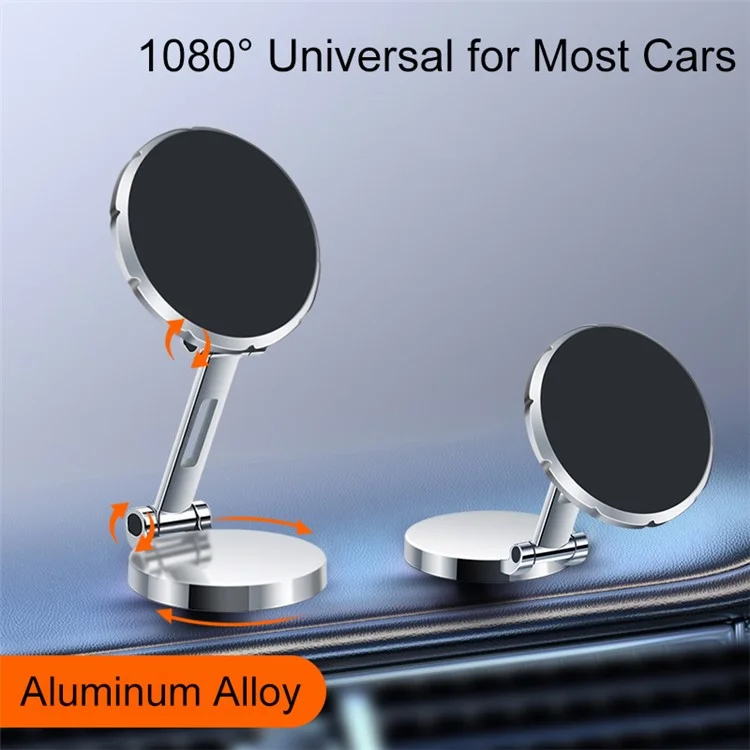 G158 Dashboard Folding Phone Holder Magnetic Car Phone Mount 360-Degree Rotating Metal Phone Stand - Grey