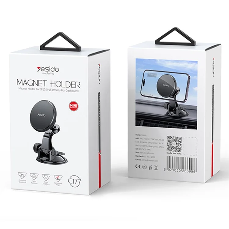 YESIDO C177 For iPhone 12 / 13 / 14 / 15 Car Suction Cup Base Phone Holder Bracket Compatible with MagSafe