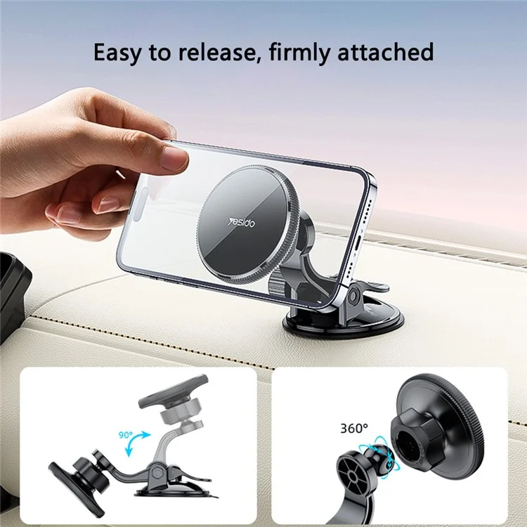 YESIDO C177 For iPhone 12 / 13 / 14 / 15 Car Suction Cup Base Phone Holder Bracket Compatible with MagSafe