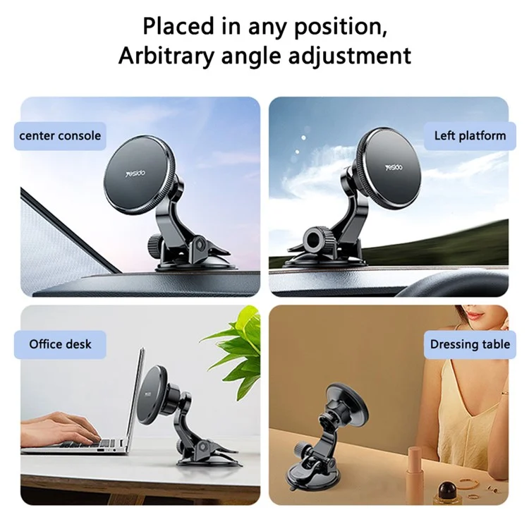 YESIDO C177 For iPhone 12 / 13 / 14 / 15 Car Suction Cup Base Phone Holder Bracket Compatible with MagSafe
