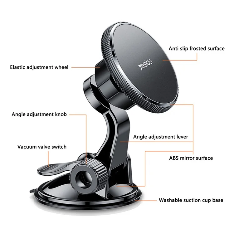 YESIDO C177 For iPhone 12 / 13 / 14 / 15 Car Suction Cup Base Phone Holder Bracket Compatible with MagSafe