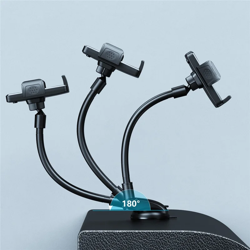 L005L+M006 Car Bendable Long Arm Cell Phone Holder Bracket with Suction Cup Base - Black