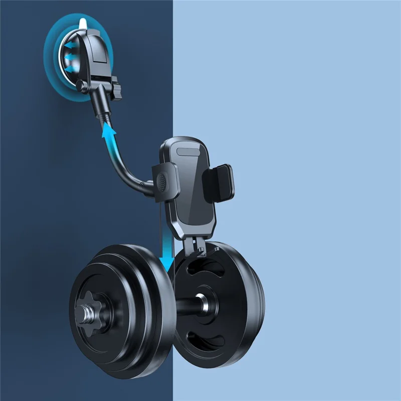 L005L+M013 38cm Long Arm Car Suction Cup Mount Telescopic Cell Phone Holder Bracket - Acrylic Black