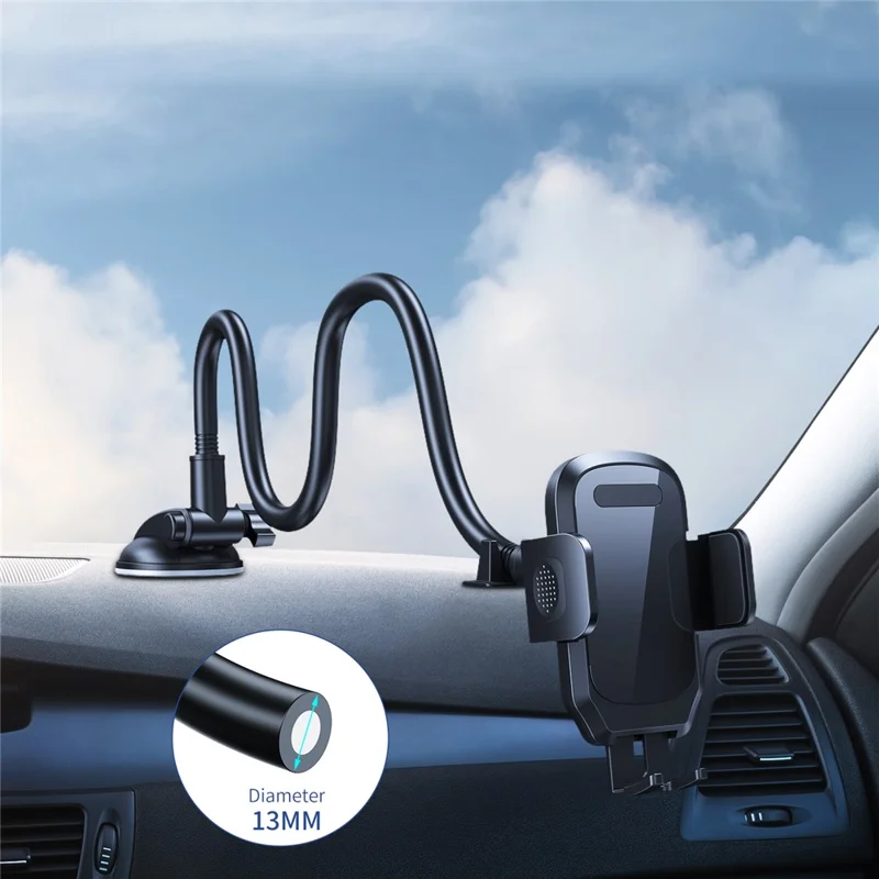 L005L+M013 38cm Long Arm Car Suction Cup Mount Telescopic Cell Phone Holder Bracket - Acrylic Black