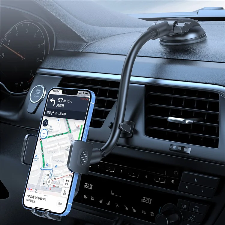 L005L+M013 38cm Long Arm Car Suction Cup Mount Telescopic Cell Phone Holder Bracket - Black