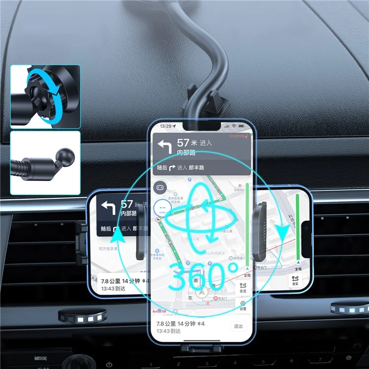 L005L+M013 38cm Long Arm Car Suction Cup Mount Telescopic Cell Phone Holder Bracket - Black