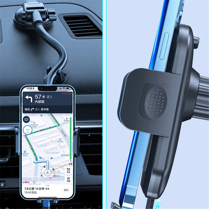 L005+M013 Sucker Base Car Phone Holder Mount Stand Cellphone Support for iPhone Huawei Samsung - Acrylic Black