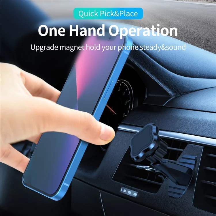 L004+T002 Adhesive Car Dashboard Mout Clover Shape Magnetic Phone Holder Bracket - Black