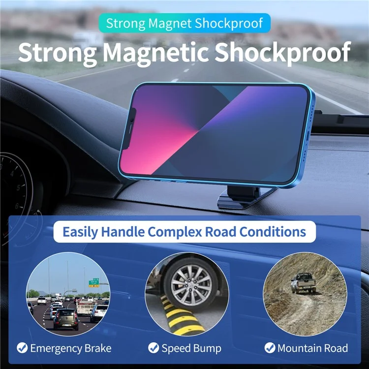 L004+T002 Adhesive Car Dashboard Mout Clover Shape Magnetic Phone Holder Bracket - Black