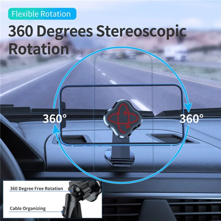 L004+T002 Adhesive Car Dashboard Mout Clover Shape Magnetic Phone Holder Bracket - Black