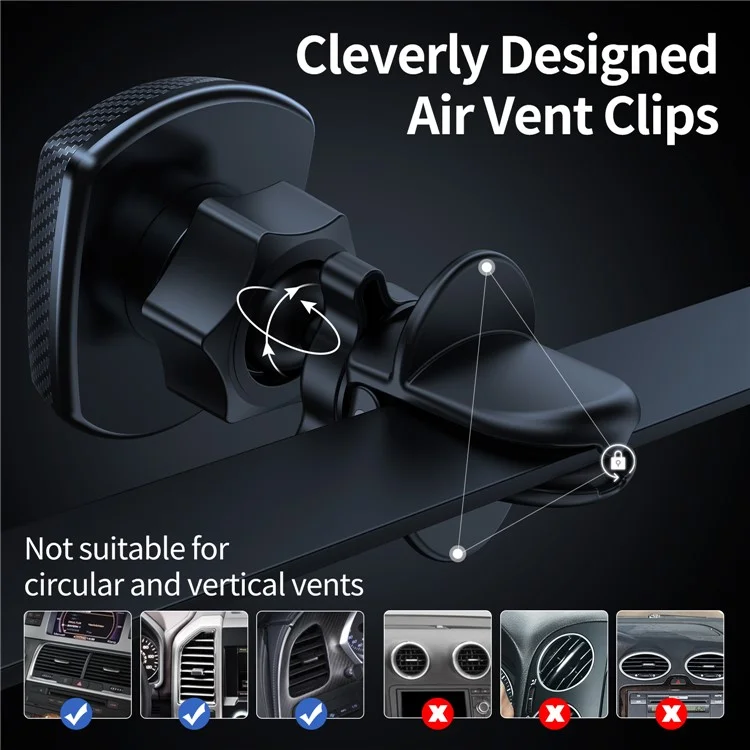 L004+T002 Adhesive Car Dashboard Mout Clover Shape Magnetic Phone Holder Bracket - Black