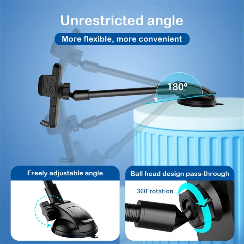 L005L+M002 38 cm Langarm Auto Saugnapfbasis 360 Grad Ball Head Phone Halter Halterung - Schwarz
