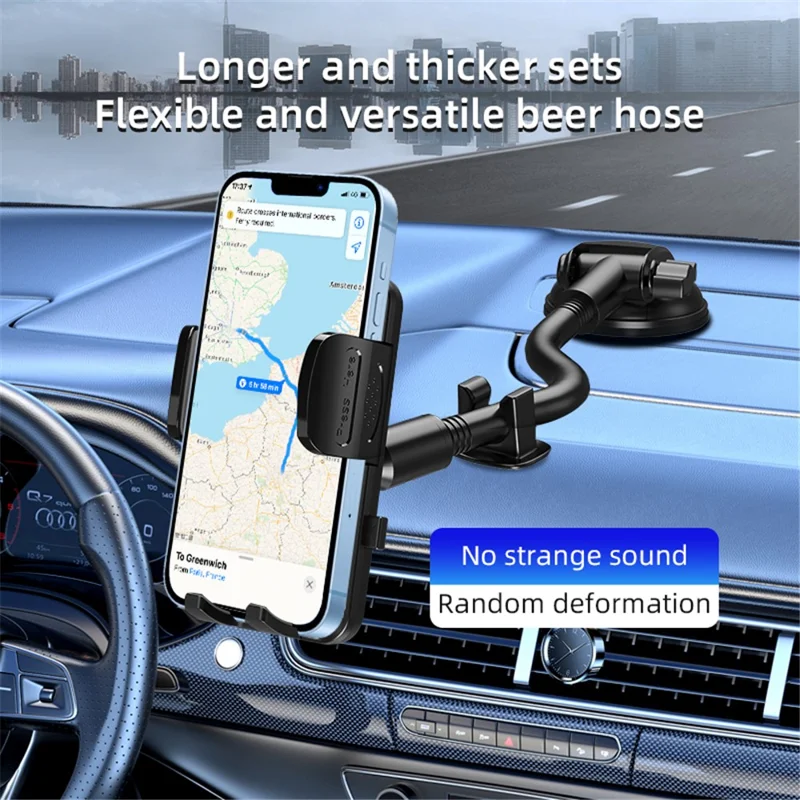 L005L+M002 38 cm Langarm Auto Saugnapfbasis 360 Grad Ball Head Phone Halter Halterung - Schwarz