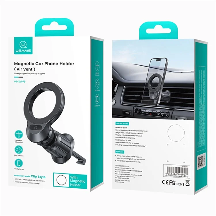USAMS US-ZJ075 Suporte de Telefone para Carro Magnético com Rotação de 360 graus