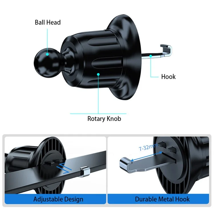 L012+M013 Car Air Vent Cell Phone Holder for iPhone 16 / 16 Plus / 16 Pro / 16 Pro Max 360 Degree Rotating Car Phone Mount - Black Carbon Fiber