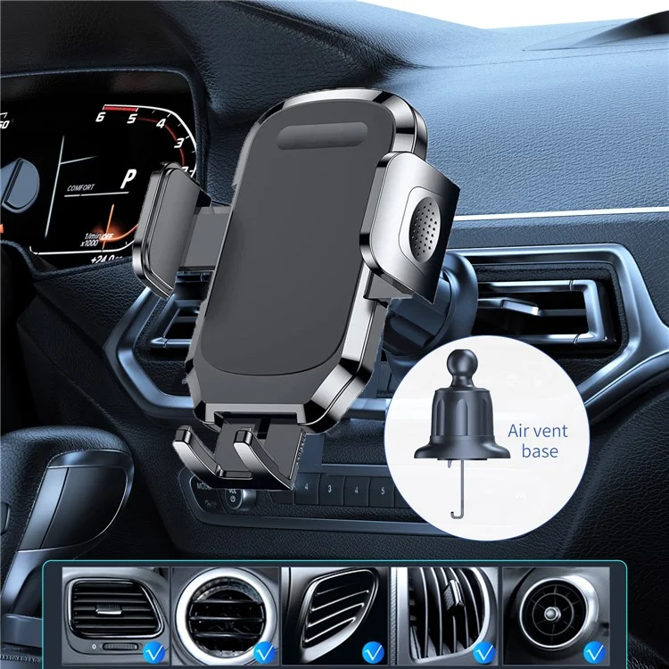 L012+M013 Car Air Vent Cell Phone Holder for iPhone 16 / 16 Plus / 16 Pro / 16 Pro Max 360 Degree Rotating Car Phone Mount - Black Carbon Fiber