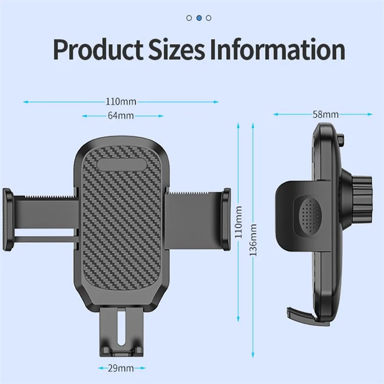 L012+M013 Car Air Vent Cell Phone Holder for iPhone 16 / 16 Plus / 16 Pro / 16 Pro Max 360 Degree Rotating Car Phone Mount - Black Carbon Fiber