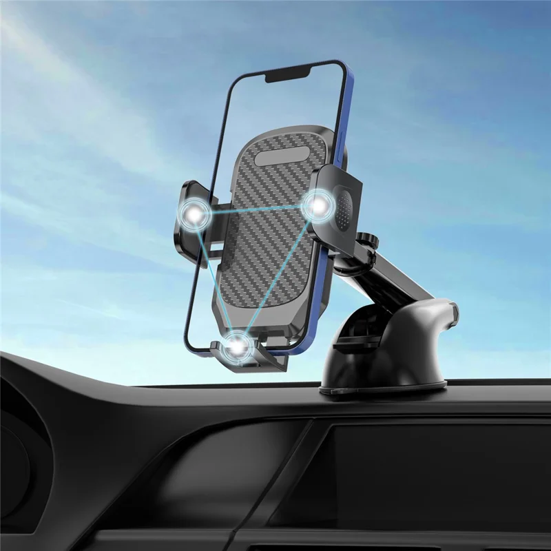 L095+M013 Car Dashboard Suction Cup Phone Holder for iPhone 16 / 16 Plus / 16 Pro / 16 Pro Max Rotating Car Phone Mount - Carbon Fiber Color