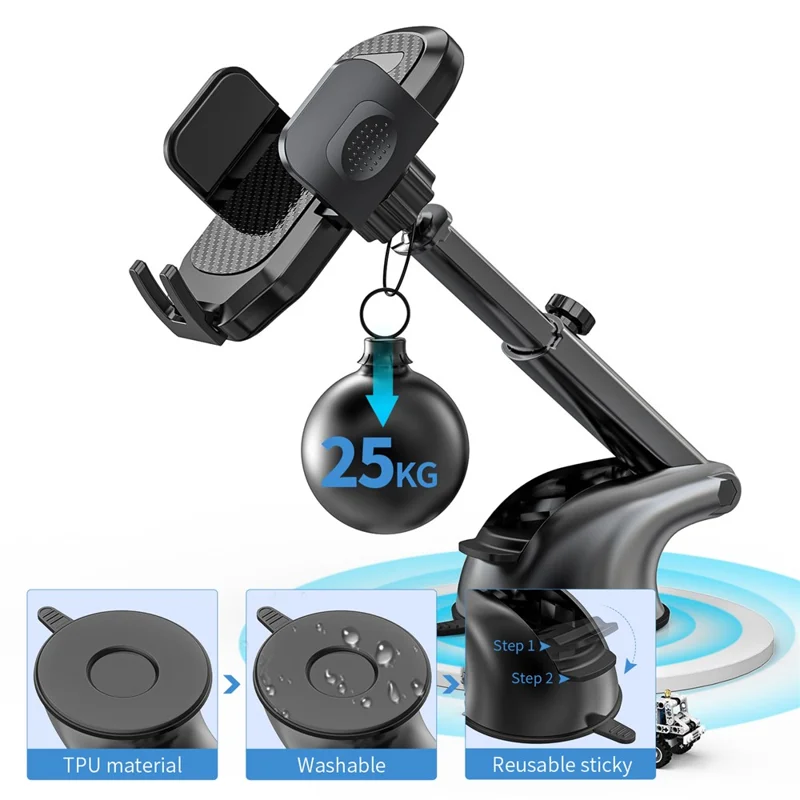 L095+M013 Car Dashboard Suction Cup Phone Holder for iPhone 16 / 16 Plus / 16 Pro / 16 Pro Max Rotating Car Phone Mount - Carbon Fiber Color