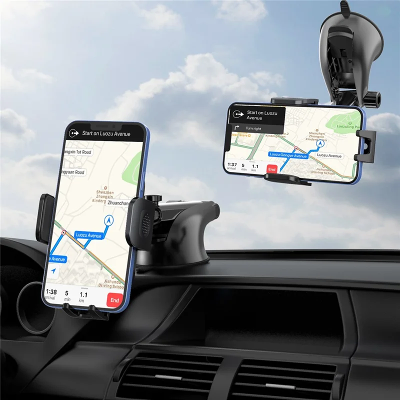 L095+M013 Car Dashboard Suction Cup Phone Holder for iPhone 16 / 16 Plus / 16 Pro / 16 Pro Max Rotating Retractable Car Phone Mount - Blue