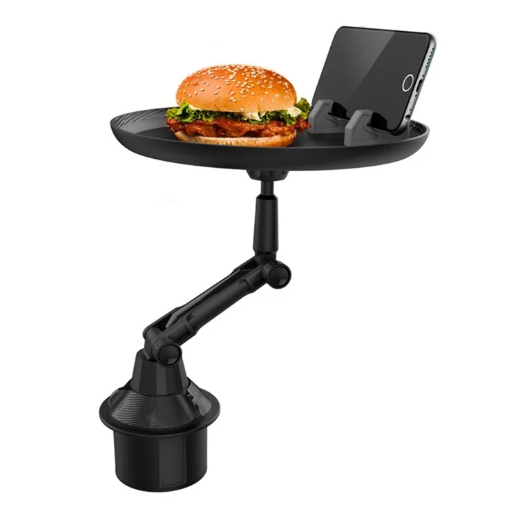 Suporte Ajustável de Copo e Bandeja para Carro QIPU C003 com Suporte de Telefone e Base Giratória de 360 Graus - Estilo Longo