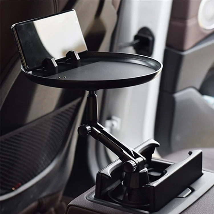 Suporte Ajustável de Copo e Bandeja para Carro QIPU C003 com Suporte de Telefone e Base Giratória de 360 Graus - Estilo Longo