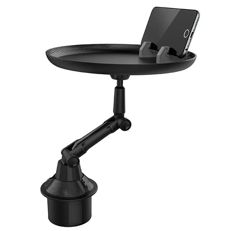 Suporte Ajustável de Copo e Bandeja para Carro QIPU C003 com Suporte de Telefone e Base Giratória de 360 Graus - Estilo Longo