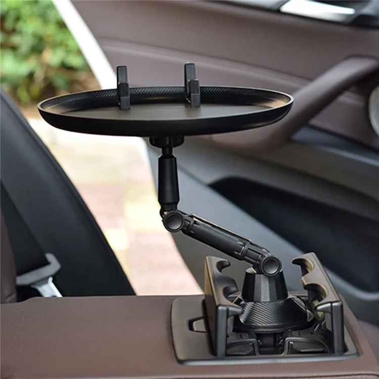Suporte Ajustável de Copo e Bandeja para Carro QIPU C003 com Suporte de Telefone e Base Giratória de 360 Graus - Estilo Longo