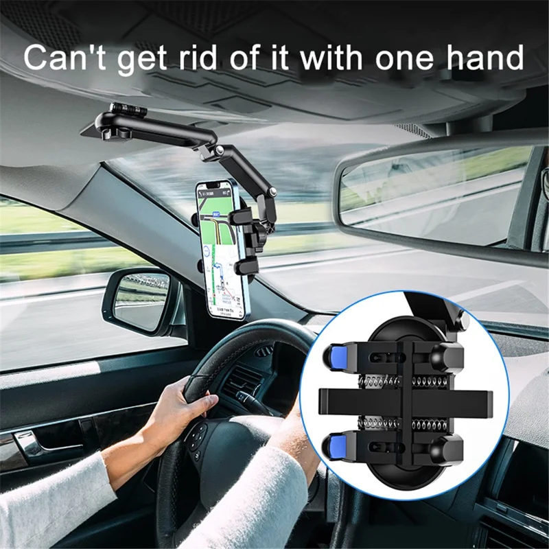 QIPU Z002 Retractable Car Phone Holder Multifunctional Rotating Sun Visor Car Phone Clip Mount - Grey