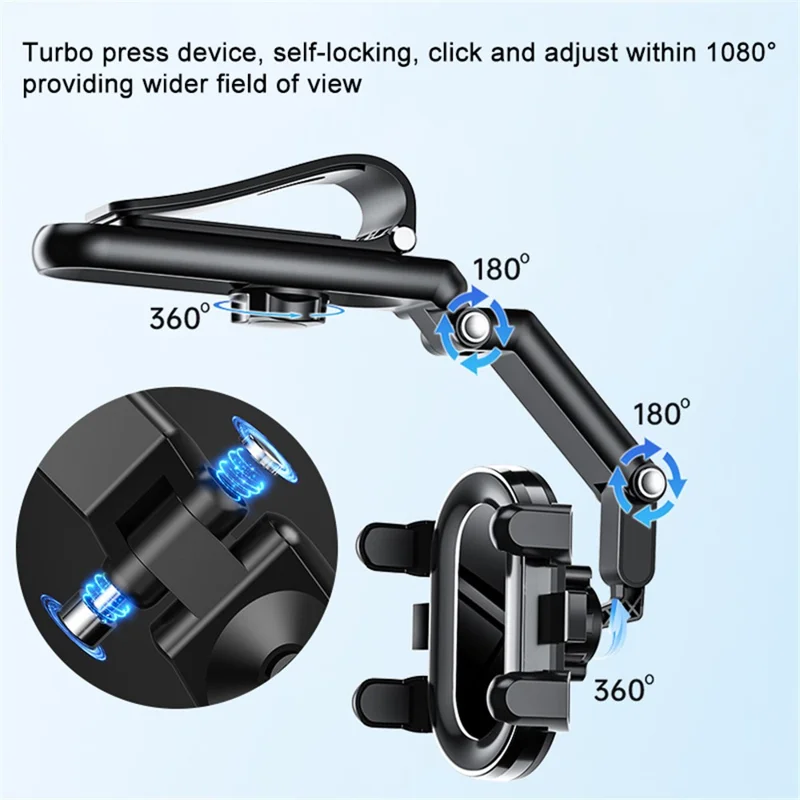 QIPU Z002 Retractable Car Phone Holder Multifunctional Rotating Sun Visor Car Phone Clip Mount - Grey