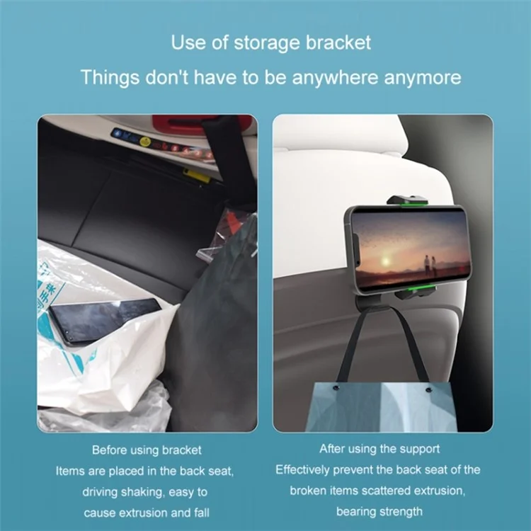 Multi-functional Clip-on Car Back Seat Mobile Phone Holder Bracket Hook Hanger - Grey