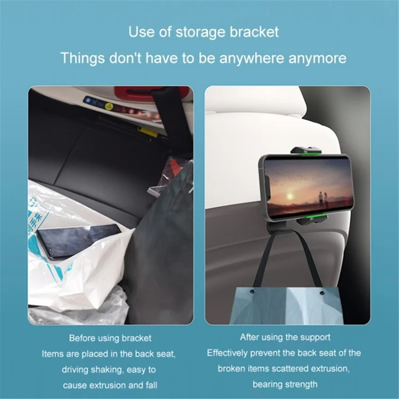 Multi-functional Clip-on Car Back Seat Mobile Phone Holder Bracket Hook Hanger - Green