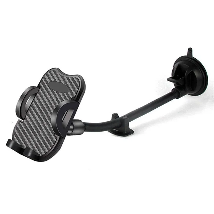 L096L+M082 Car Phone Holder for iPhone 16 / 16 Plus / 16 Pro / 16 Pro Max Suction Cup Mount Dashboard Windshield Stand - Carbon Fiber Texture