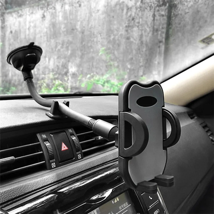 L096L+M082 Car Phone Holder for iPhone 16 / 16 Plus / 16 Pro / 16 Pro Max Suction Cup Mount Dashboard Windshield Stand - Carbon Fiber Texture