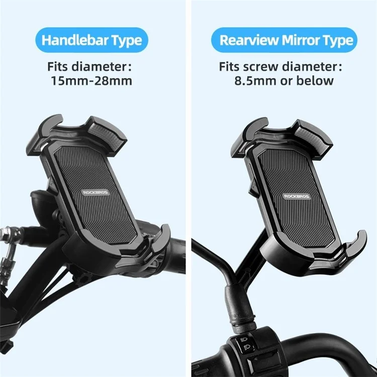 ROCKBROS HW-128 Suporte de Telefone para Bicicleta E-Bike, Suporte de Telefone para Motocicleta à Prova de Choque - Preto / Guidão