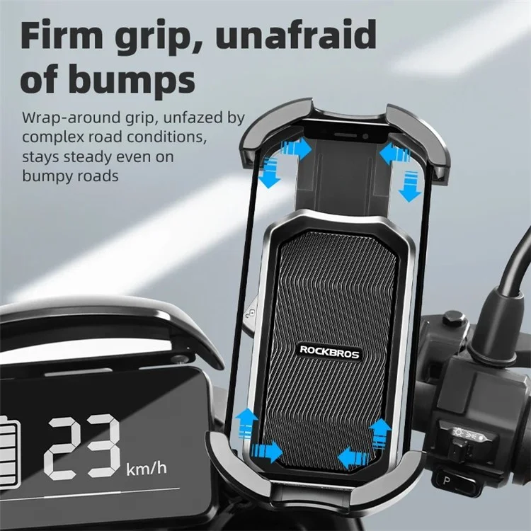 ROCKBROS HW-128 Suporte de Telefone para Bicicleta E-Bike, Suporte de Telefone para Motocicleta à Prova de Choque - Preto / Guidão