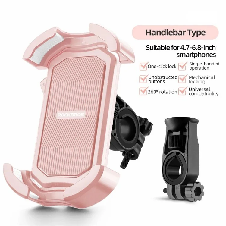 ROCKBROS HW-128 Bicycle E-Bike Phone Mount Bracket Shockproof Motorcycle Cell Phone Holder - Pink / Handlebar