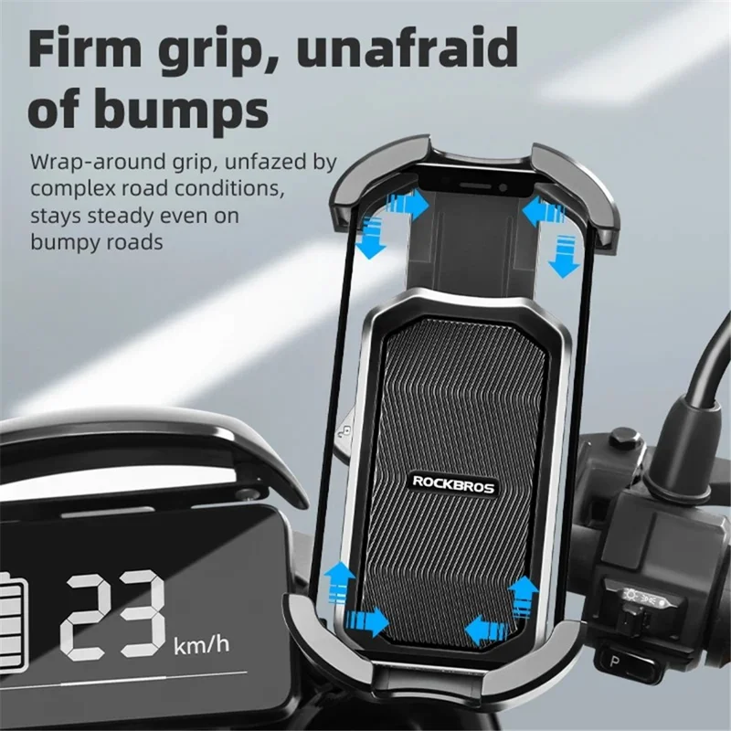 ROCKBROS HW-128 Bicycle E-Bike Phone Mount Bracket Shockproof Motorcycle Cell Phone Holder - White / Handlebar