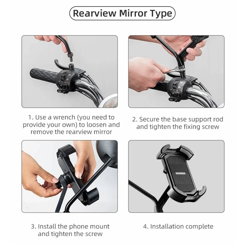 ROCKBROS HW-128 Bicycle E-Bike Phone Mount Bracket Shockproof Motorcycle Cell Phone Holder - Pink / Rearview Mirror