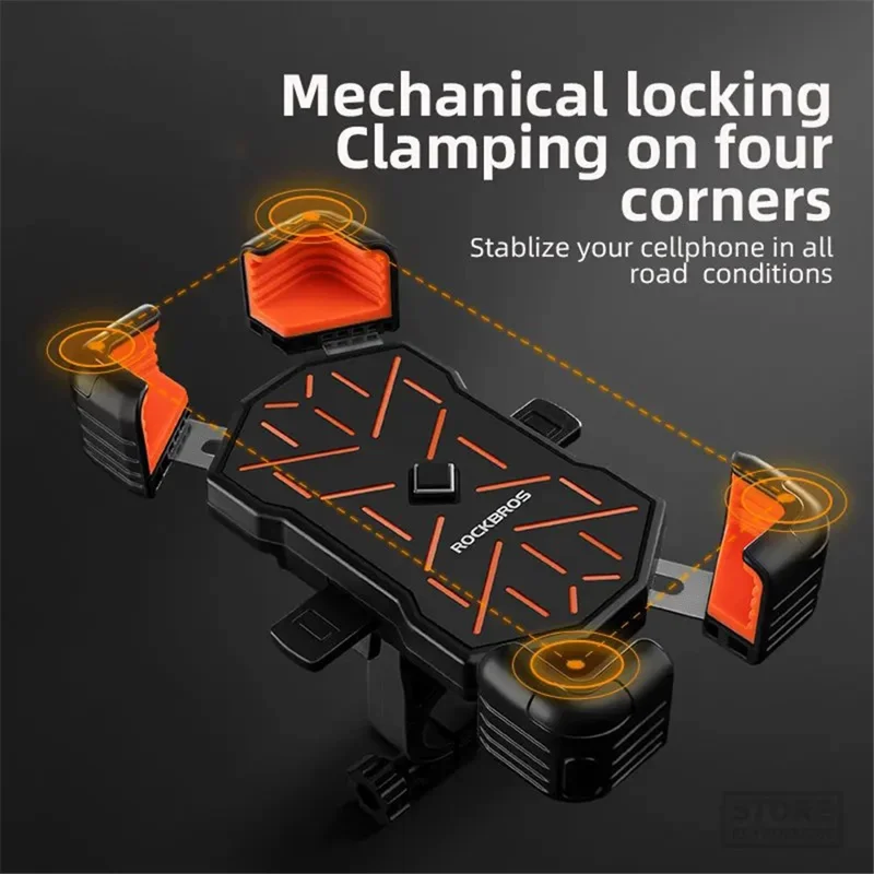 ROCKBROS HW-117 E-Bike Cell Phone Holder Motorcycle Bicycle Quick-Release Phone Bracket for 4.5"-7.2" Devices - Grey / Handlebar