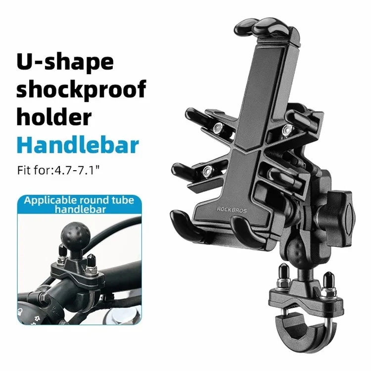 ROCKBROS 25210024 Motorcycle Cell Phone Holder Shockproof E-Bike Phone Mount for Bicycle Navigation - U-shape