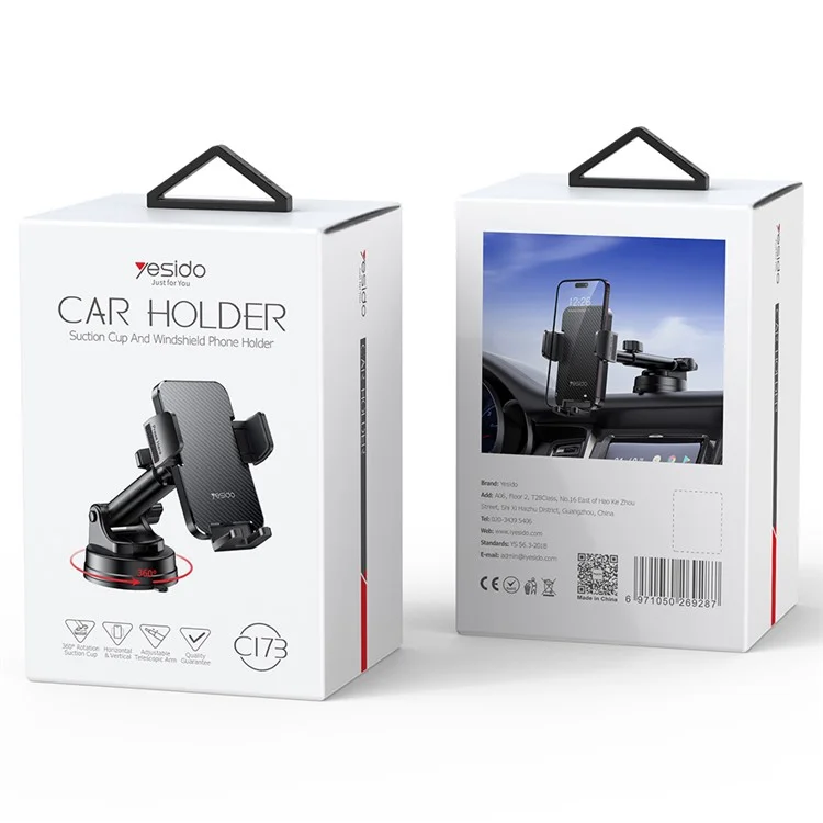 YESIDO C173 Suction Dashboard Phone Mount 360-Degree Rotating Car Windshield Cell Phone Holder for iPhone 16 / 16 Plus / 16 Pro / 16 Pro Max