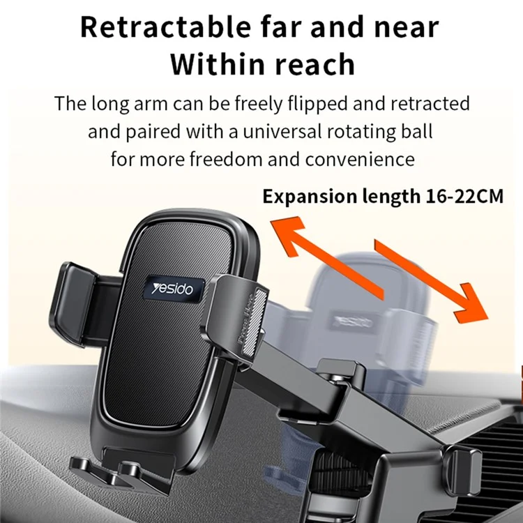 YESIDO C262 Suction Cup Phone Car Holder Retractable Long Arm Triangular Bracket